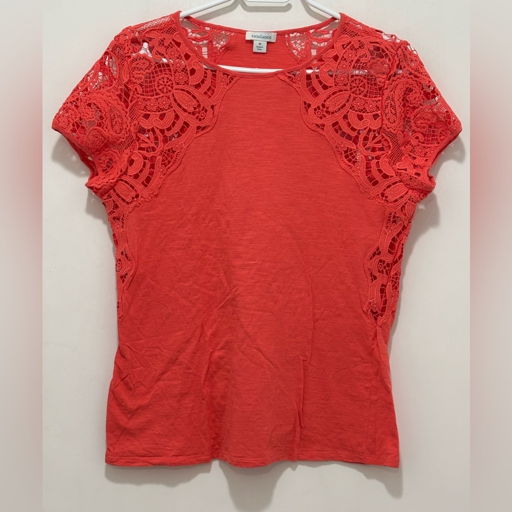 Sundance Lace Detail 100% cotton Top. Size M. Color Orange